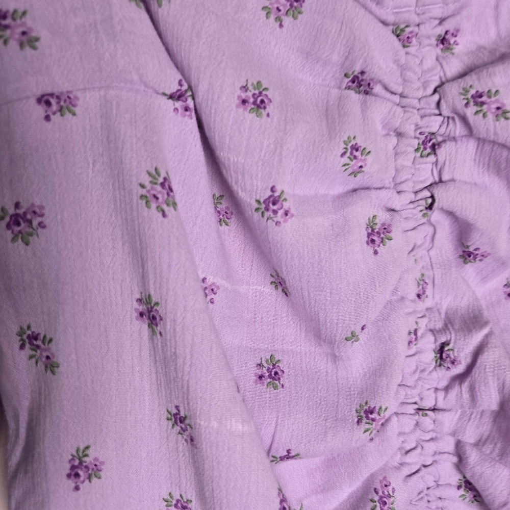 Hollister Purple Floral Boho Milkmaid Crop Top Smocked Long Sleeve Blouse Large - Picture 3 of 5